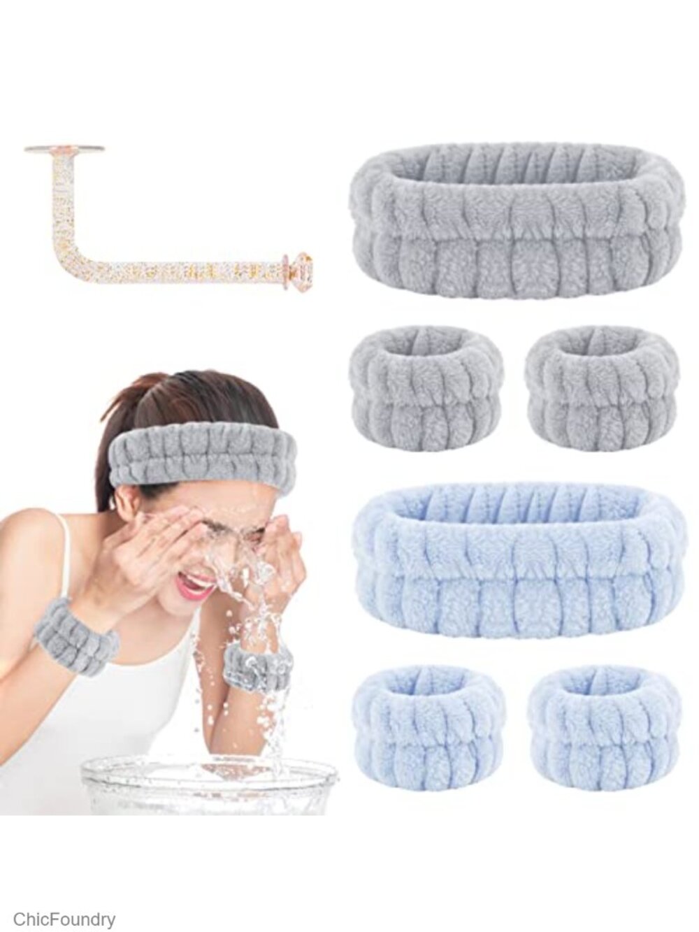 Microfiber Spa Headband Set with Wristbands for Washing Face Makeup